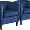 Yaheetech Velvet Accent Chair, Modern and Comfortable Armchairs, Upholstered Barrel Sofa Chair for Living Room Bedroom Waiting Room, Set of 2, Blue