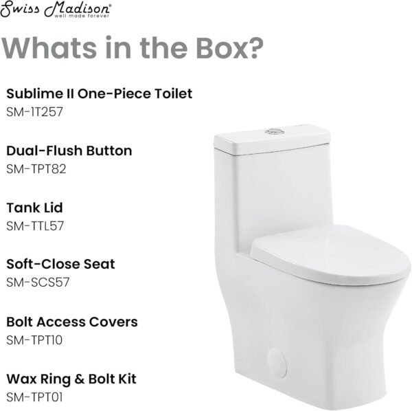 Swiss Madison SM-1T257 Sublime II Compact 24" Length One Piece Toilet Dual Flush 1.1/1.6 GPF with Side Holes, Glossy White