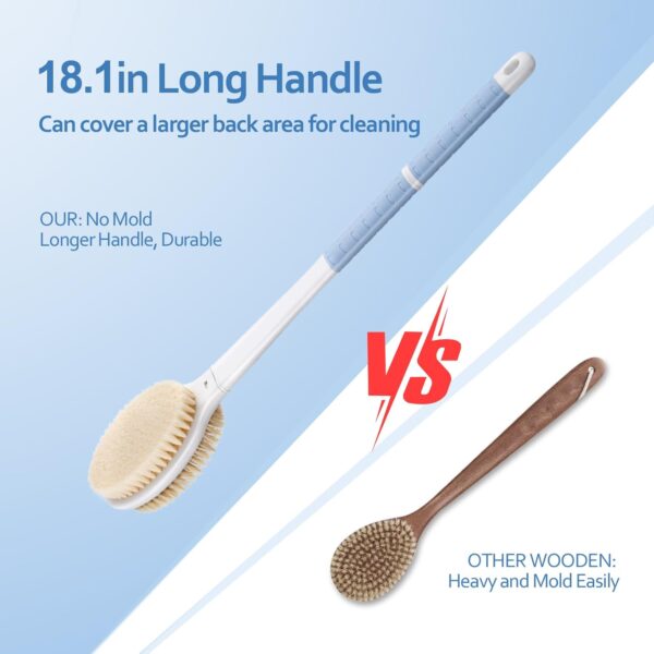 61FZFTj21ZL._AC_SL1500_.jpg Back Scrubber Body Shower Brush: Anti Slip Long Handle Bath Brush with Stiff and Soft Bristles - Showering Exfoliator for Women, Men, Elderly (Blue)