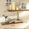 61FqKPuNGQL._AC_SL1500_.jpg BAYKA Floating Shelves, 22.5" Wall Mounted Wood Shelves for Bathroom, Bedroom, Living Room, Kitchen, Hanging Shelf for Books/Storage/Decor with 22lbs Capacity (Rustic Brown,Set of 2)