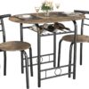 JUMMICO 3-Piece Wooden Round Table & Chair Set, Space Saving Kitchen Breakfast Nook Wood Grain Tabletop with Metal Frame and Built-in Wine Rack for Kitchen, Dining Room (Walnut/Black)
