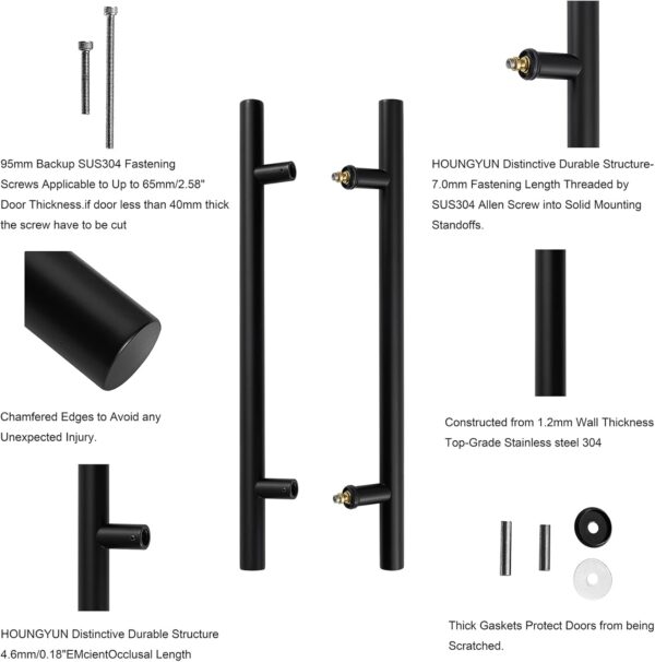 Door Pull Handles 24inch Pull Solid Standoffs Heavy-Duty Commercial Grade-304 Stainless Steel Modern Commercial Interior Exterior Door Pull Push Two Side Glass Door Barn Door Handle（Black）