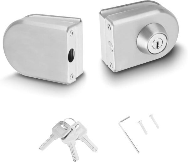 Stainless Steel Glass Door Lock, No Drill Anti-Theft Security Lock Glass Door Cabinet Lock with Keys Open/Close Home Hotel Bathroom, for 10mm-12mm/0.39-0.47in