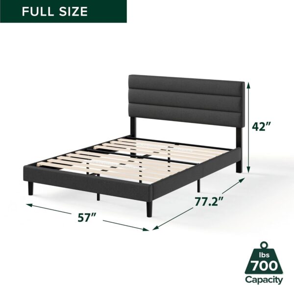 ZINUS Full Piper Upholstered Platform Bed with Horizontal Paneled Headboard, Wooden Slat Support, No Box Spring Needed, Easy Assembly, Eco Friendly Packaging, Dark Grey