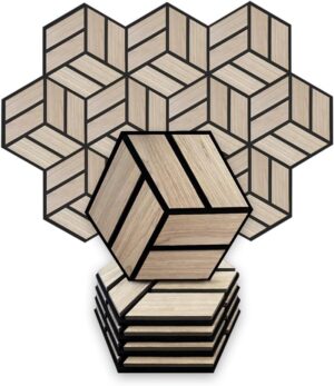 Urban Decor Acoustic Slat Wall Foam Panels (Hexagon in Oak Color) for 3D Wood Wall Decor, Cool Room Accessories, Acoustic Dampening, Mens Room Decor, Gaming Areas, TV walls and more