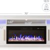 BELLEZE 70" Fireplace TV Stand for TVs Up to 80", LED Light Entertainment Center with 36" Electric Fireplace Heater, Storage Cabinet, Media Console Table for Living Room - Avenue (White)