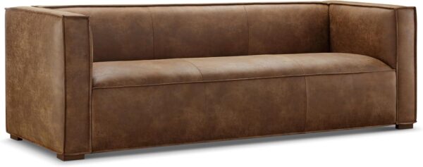 CHERS 83.3" Mid Century Modern Sofa, Luxury French Mixed Fabric Couch with Tight Back, Square Armrest Lounge Sofas for Living Room, Apartment, Bedroom, Office, Chestnut