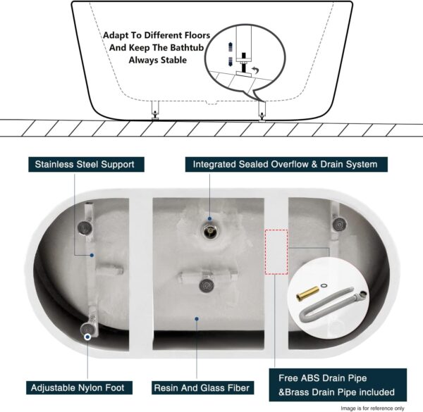 FerdY Shangri-La 59" Acrylic Freestanding Bathtub, Classic Oval Shape Acrylic freestanding tub Modern White, cUPC Certified, Chrome Drain and Classic Slotted Overflow Included