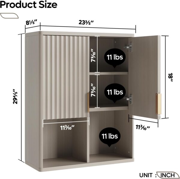 Besiter Fluted Bathroom Wall Cabinet Over The Toilet Storage, 23"x 29" Medicine Cabinet with Adjustable Shelf, Laundry Cabinet Wall Mounted and Kitchen Storage Cabinet(Modern Grey)
