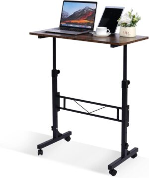 Standing Desk Adjustable Height, Mobile Stand Up Desk with Wheels Small Computer Desk Rolling Desk, Portable Laptop Desk Rustic Standing Table Sit Stand Home Office Desks 16"x31.5" Height 27"-43.5"