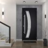 VDOMDOORS Front Exterior Prehung Glass Steel Door 36 x 80 inches Left -Hand/Deux 6500 Black Enamel/Lite and Stainless Inserts Single Modern Painted