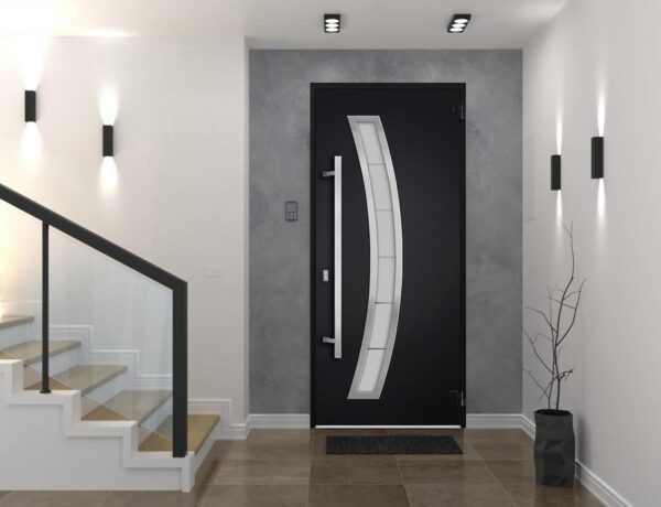 VDOMDOORS Front Exterior Prehung Glass Steel Door 36 x 80 inches Left -Hand/Deux 6500 Black Enamel/Lite and Stainless Inserts Single Modern Painted