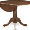 East West Furniture DLAB5-AWA-05 5 Piece Dining Set Contains a Round Dining Room Table with Dropleaf and 4 Upholstered Chairs, 42x42 Inch, Antique Walnut