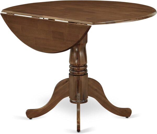 East West Furniture DLAB5-AWA-05 5 Piece Dining Set Contains a Round Dining Room Table with Dropleaf and 4 Upholstered Chairs, 42x42 Inch, Antique Walnut