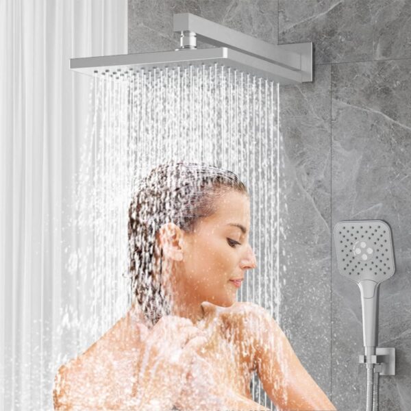 Gabrylly Shower System with Tub Spout, Wall Mounted Tub Shower Faucet Set for Bathroom with High Pressure 10" Rain Shower head and 3-Setting Handheld Shower Head Set,Brushed Nickel