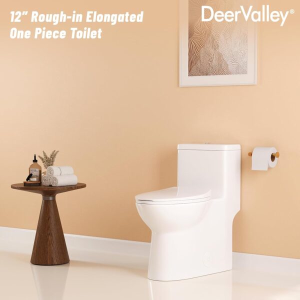 DeerValley Symmetry One Piece Toilet, Dual Flush 1.1/1.6 GPF Elongated Standard Toilet for Bathroom, Toilets with Comfortable Seat Height (Seat Included) (White)