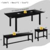 iPormis 5-Piece Dining Table Set for 4-8 People, Extendable Kitchen Table Set with 2 Benches and 2 Square Stools, Mid-Century Dining Room Table with Metal Frame & MDF Board, Saving Space, Black