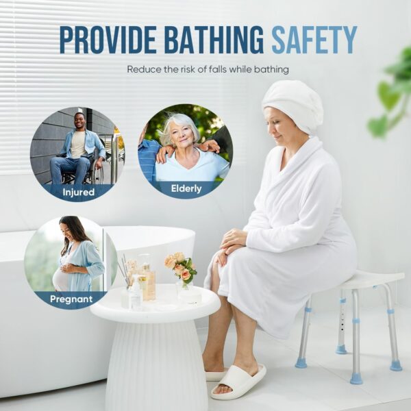 OasisSpace Shower Chair, Adjustable Bath Stool Chair for Inside Shower - Tool Free Anti-Slip Bench Bathtub Stool Seat with Durable Aluminum Legs for Elderly, Senior, Handicap & Disabled