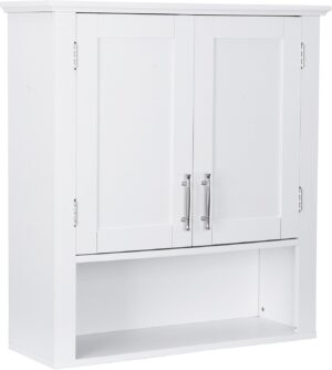 Bathroom Wall Cabinet Over The Toilet with 2 Doors and 3 Adjustable Shelves, Wall Mounted Bathroom Storage Medicine Cabinet for Bathroom, Living Room, Kitchen, White