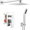 SR SUN RISE SRSH-F5043 Bathroom Luxury Rain Mixer Combo Set Wall Mounted Rainfall Shower Head System Polished Chrome, (Contain Faucet Rough-in Valve Body and Trim)