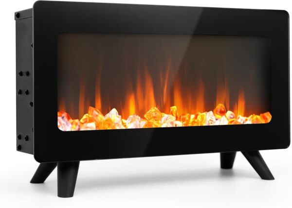 16" Freestanding Electric Fireplace Heater - Fire Places Electric Fireplace Stove with Realistic LED 3D Flames, Infrared Heater Indoor, Small Space Heater, 1500W, Overheating Protection