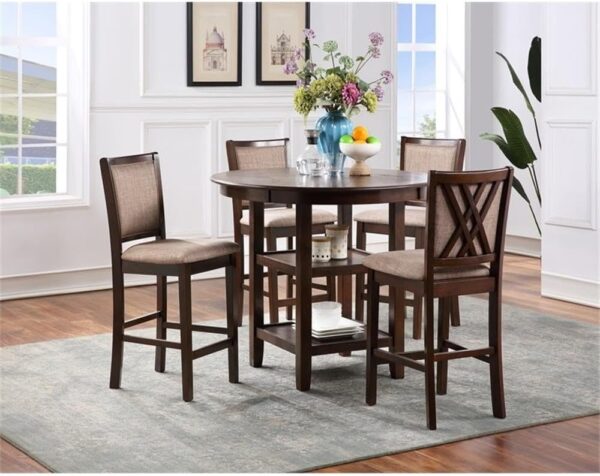 New Classic Furniture Amy 5-Piece Counter Dining Table Set, Cherry Brown