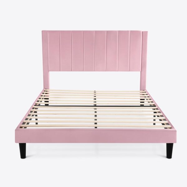 SHA CERLIN Full Bed Frame/Velvet Upholstered Platform Bed Frame with Headboard/Strong Wood Slats Support/Mattress Foundation/No Box Spring Needed - Pink