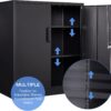 Yizosh Metal Garage Storage Cabinet with 2 Doors and 2 Adjustable Shelves - 35.5" Steel Lockable File Locking Counter Cabinet for Home Office,Gym,School（Black）
