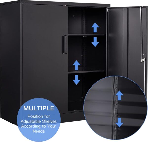 Yizosh Metal Garage Storage Cabinet with 2 Doors and 2 Adjustable Shelves - 35.5" Steel Lockable File Locking Counter Cabinet for Home Office,Gym,School（Black）