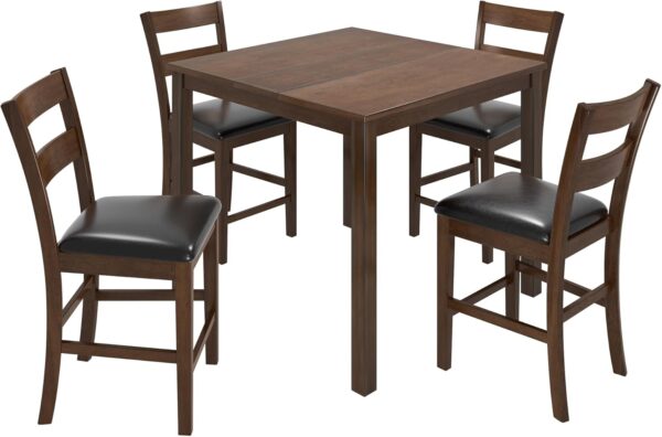 AMERLIFE Solid Wood 5-Piece Dining Table Set, Mid Century Modern Dining Table W/ 4 Chairs, Chairs with Curved Backrests & PU Cushioned, Space Saving Table & Chairs, Black/Walnut