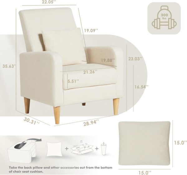 COLAMY Modern Upholstered Accent Chair Armchair with Pillow, Fabric Reading Living Room Side Chair,Single Sofa with Lounge Seat and Wood Legs, Beige