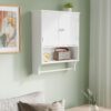 Smuxee White Bathroom Cabinet Wall Mounted with Towels Bar, Bathroom Medicine Cabinet with 2 Door Adjustable Shelves, Over Toilet Cabinet for Bathroom Laundry Room Kitchen