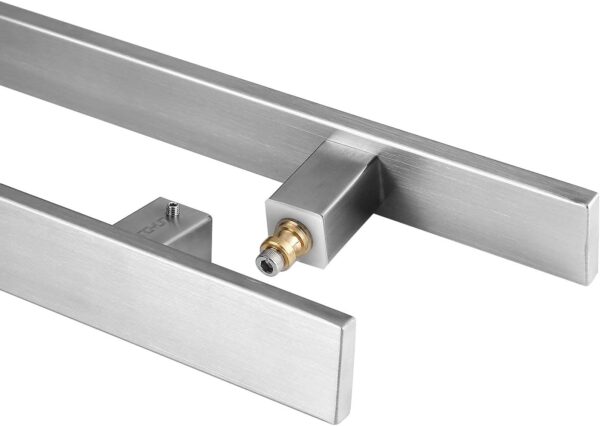 Door Pull Handles 24inch Square Solid Standoffs Heavy-Duty Commercial Grade-304 Stainless Steel Modern Commercial Interior Exterior Door Pull Push Two Side Glass Barn Door Handle Brushed Finish