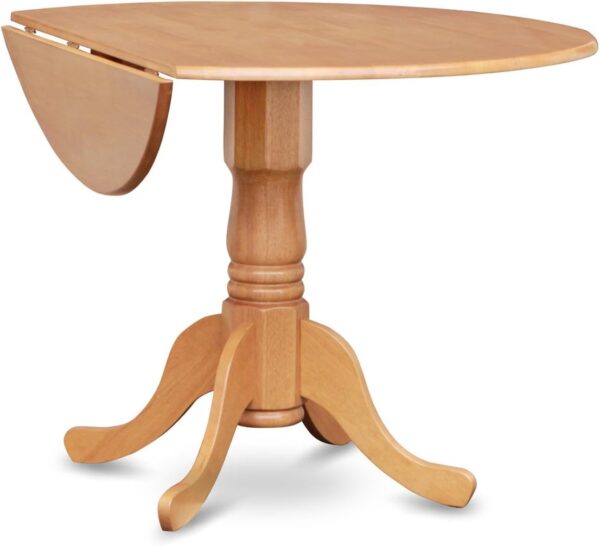 East West Furniture Dublin 5 Piece Kitchen Set Includes a Round Dining Room Table with Dropleaf and 4 Linen Fabric Upholstered Chairs, 42x42 Inch, DLVA5-OAK-C