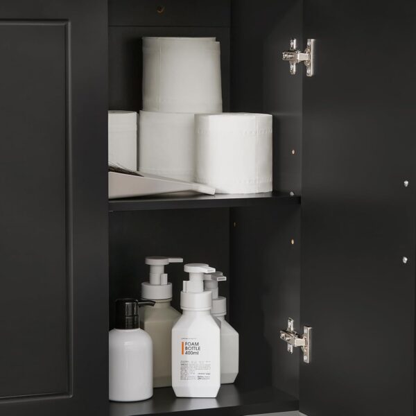 SoBuy Wall Cabinet Laundry Room, Medicine Cabinet for Bathroom Kitchen Garage, 3 Doors Wall Storage Cabinet with Adjustable Shelf, Black FRG231-L-SCH