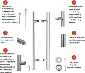 Door Pull Handles 24inch Pull Solid Standoffs Heavy-Duty Commercial Grade-304 Stainless Steel Modern Commercial Interior Exterior Door Pull Push Two Side Glass Barn Door Handle Brushed Finish