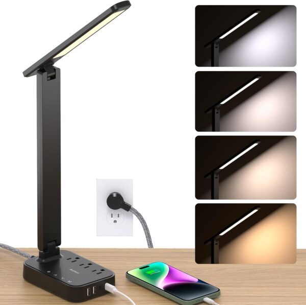 61RTVGWbTzL._AC_SL1500_.jpg Addtam LED Desk Lamp, Power Strip with 3 Outlets 4 USB Charging Ports(2 USBC), 4 Modes 5 Level Brightness Touch Lamp, Small Desk Lamp for Home Office College Dorm Room Essentials