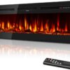 60 Inch Electric Fireplace in-Wall Recessed and Wall Mounted, Ultra-Thin Linear Fireplace Heater 750/1500W with Realistic Flame, Higher Temperatures & Lower Noise, Log Set & Crystal Options