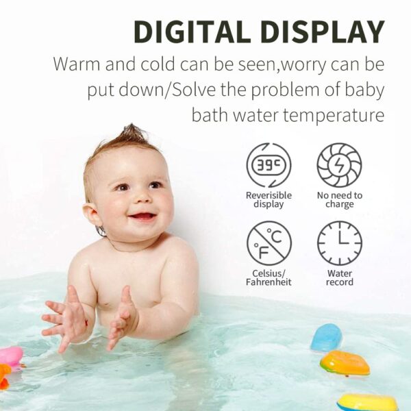 Shower Thermometer Led Digital Display Instant-Read Baby Bath Water Power Thermometer Support Fahrenheit Celsius 360°Rotating Screen for Home Bathroom Kitchen Handheld Sprinkler Head