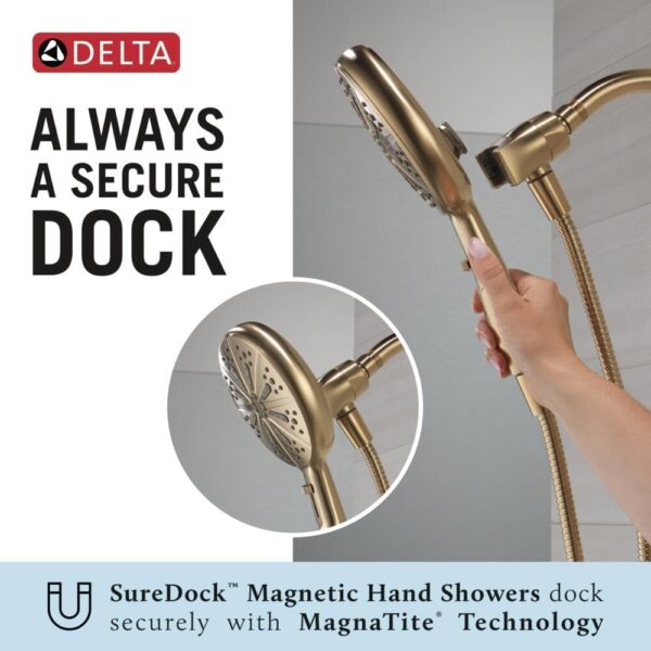 Delta Faucet Nicoli 14 Series Single-Handle Tub and Shower Trim Kit, Gold Shower Faucet with 6-Spray H2Okinetic Hand Held Shower Head with Hose, Champagne Bronze 144749-CZ-HS (Shower Valve Included)