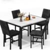 AWQM Products 5-Piece Marble Dining Set, Modern Kitchen Table and Chairs for Dining Room, Dinette, Compact Space Saving Furniture, 4 Upholstered Velvet Chairs - White