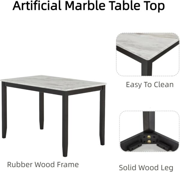 Dining Table Set,5-Piece Dining Set with a Faux Marble Tabletop Table & Four Upholstered Dining Chairs,Wooden Table & Chairs Set for 4 for Kitchen and Dining Room,Dark Espresso&Gray