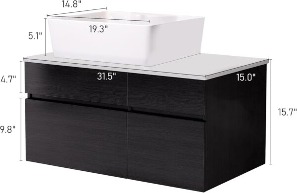 31.5 Inch Bathroom Vanity with Sink Combo, Floating Bathroom Vanity,Modern Wall Mount Bathroom Cabinet with Ceramic Integrated Sink,