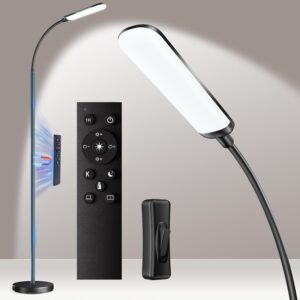 Floor Lamp, Bright 18W LED Standing Lamps for Living Room, Remote Stepless Adjustable Color and Brightness Dimmable with ON/Off Switch, Gooseneck Reading Lights for Bedroom Office, 1300LM Black