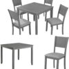 Dining Table Sets, 5-Piece Kitchen Table & Chair Sets with 34.5'' Square Wooden Dining Table & Four Upholstered Wide Backrest Chairs, Wooden Dining Table Set for Dining Room, Gray