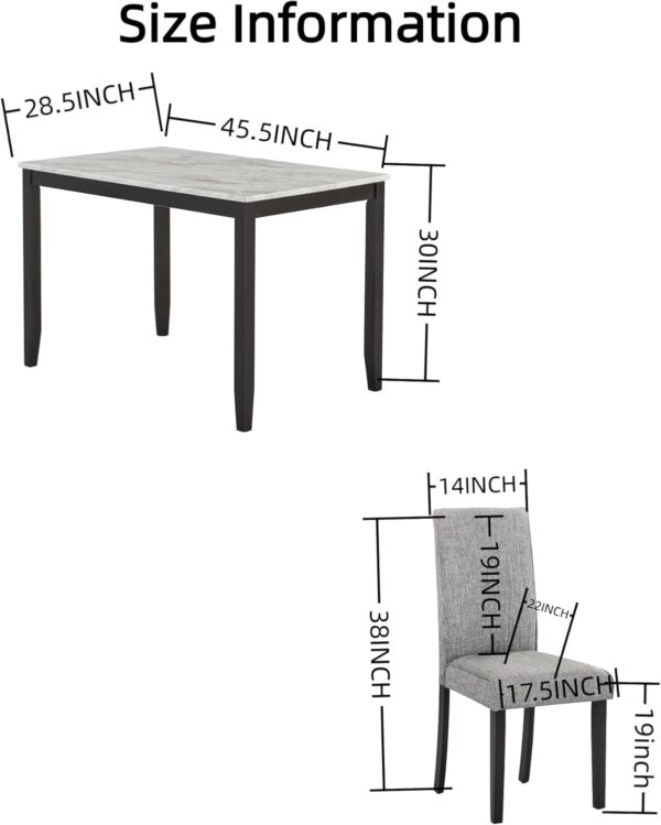Dining Table Set,5-Piece Dining Set with a Faux Marble Tabletop Table & Four Upholstered Dining Chairs,Wooden Table & Chairs Set for 4 for Kitchen and Dining Room,Dark Espresso&Gray
