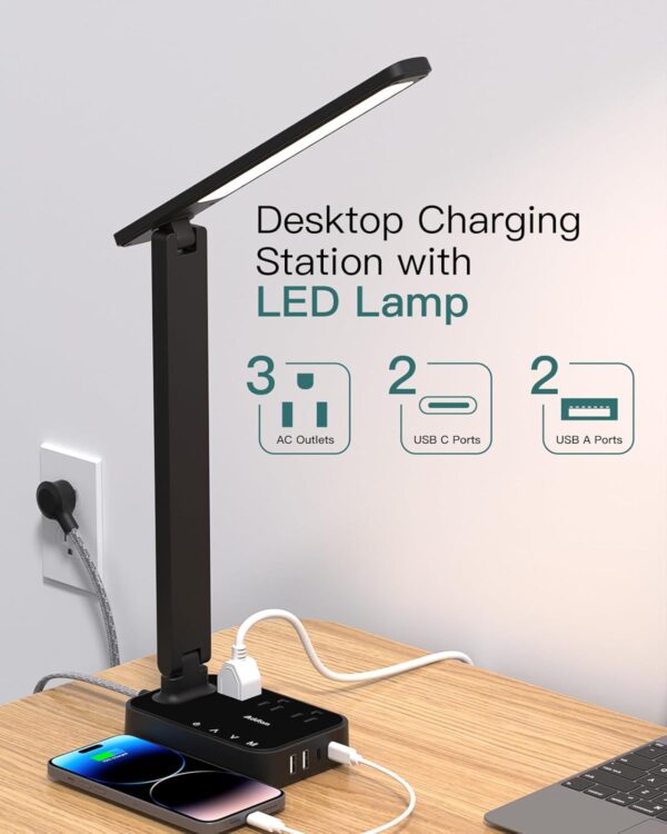 61UCE4cIneL._AC_SL1500_.jpg Addtam LED Desk Lamp, Power Strip with 3 Outlets 4 USB Charging Ports(2 USBC), 4 Modes 5 Level Brightness Touch Lamp, Small Desk Lamp for Home Office College Dorm Room Essentials