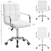 Furmax Mid-Back Office Task Chair Ribbed PU Leather Executive Modern Adjustable Home Desk Retro Comfortable Work Chair 360 Degree Swivel with Arms (White)