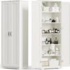 70" Tall Storage Pantry Cabinet, Bathroom Floor Organizer Storage Cabinet with 2 Doors and 6 Adjustable Shelves, Standing Utility Cabinet for Dining Room, Food Storage and Kitchen, White