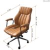 Brown Leather Office Desk Chair with Wheels and Arms, Height Adjustable, Vintage, Mid Century Modern Style